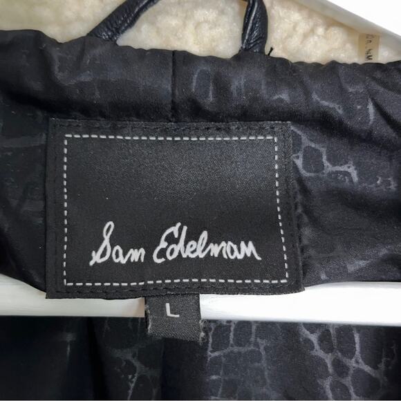 SAM EDELMAN Caitlyn Aviator Jacket Faux Leather Sherpa Moto Black - Picture 7 of 7